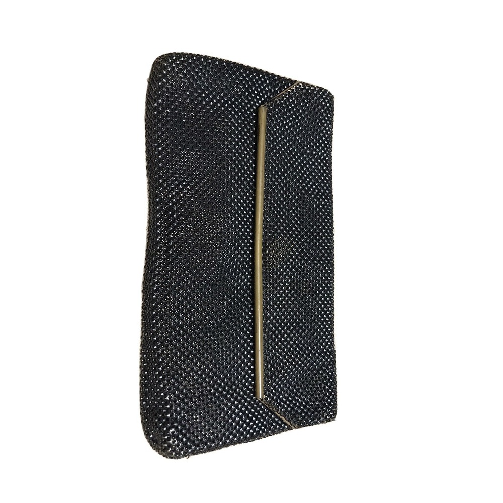 VINTAGE Black Gold Beaded WHITING & DAVIS CO. MESH PURSE Clutch 4 X 8
